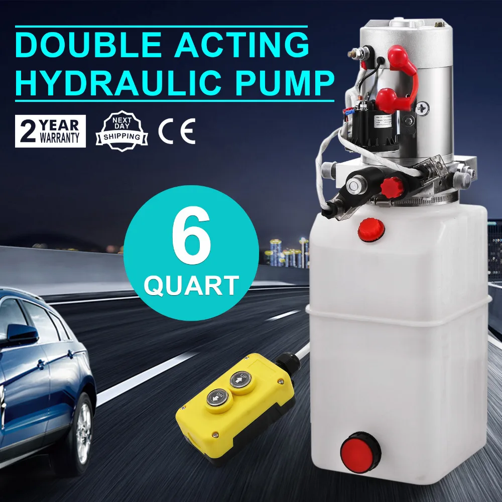 

Mophorn 12V Hydraulic Pump Double Acting Hydraulic Power with Remote 6 Quart Plastic Hydraulic Pump Tank for Dump Tuck Unloading