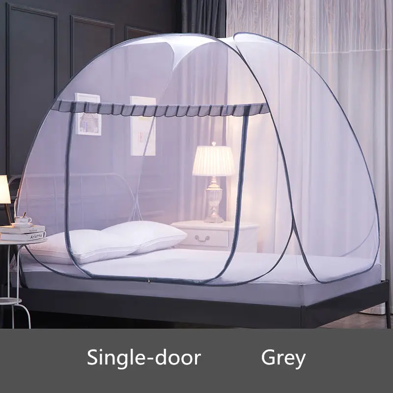 Grey Single-door Москитная сетка для двойной кровати 3 размера, складная монгольская сумка, москитная сетка, кружевная сетка от насекомых - Цвет: Grey Single-door
