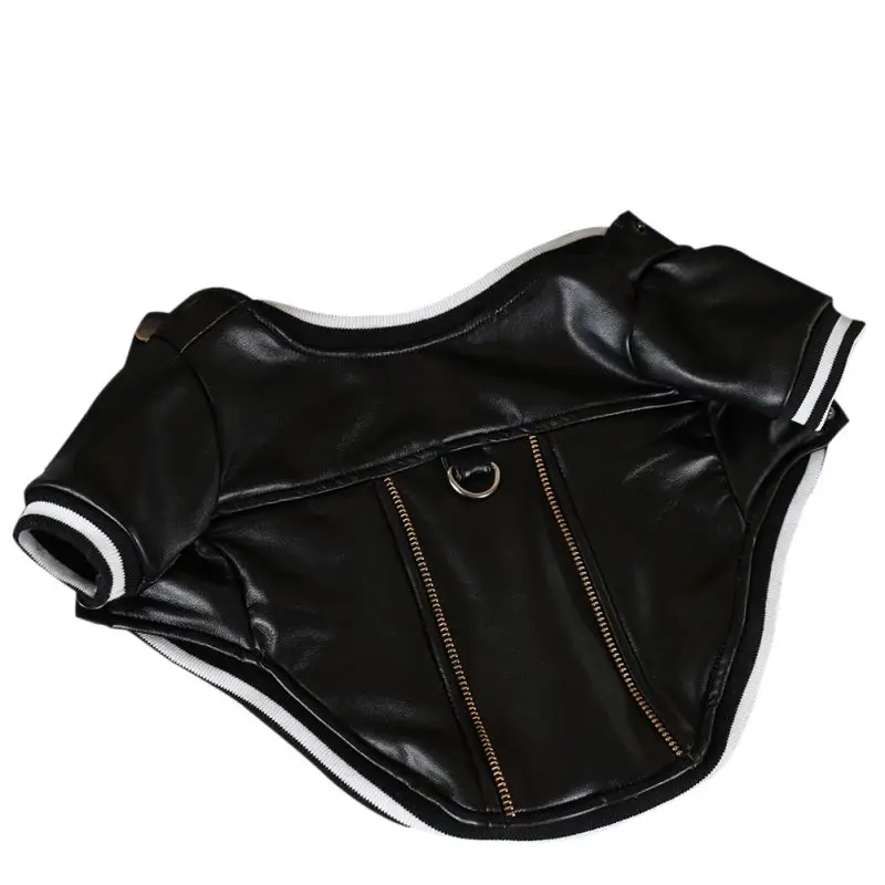PU Pet Cashmere Warm Leather Coat Jacket Clothes for Dogs Puppy Fashion Costume with Traction Rope Buckle