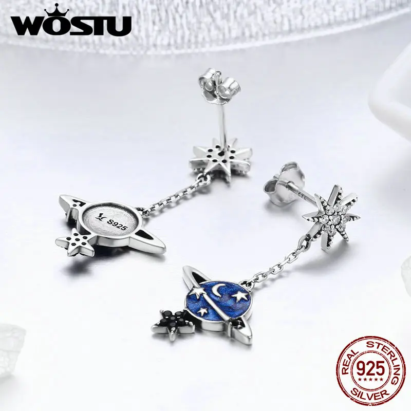 WOSTU Новое поступление Настоящее серебро 925 проба планета, звезды серьги с капюшоном для женщин модные серебряные ювелирные изделия подарок DXE348