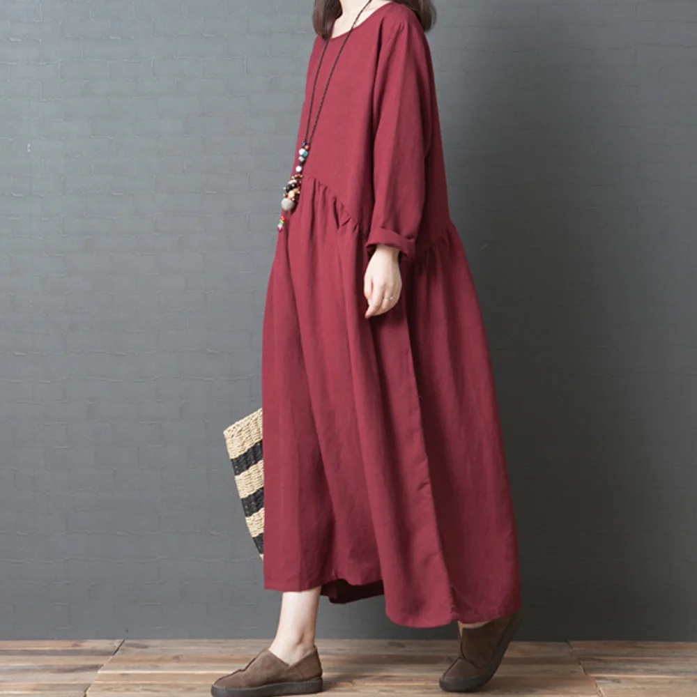 Boho хлопковое льняное платье большие размеры Длинные Макси платья 2020 лето-осень с
