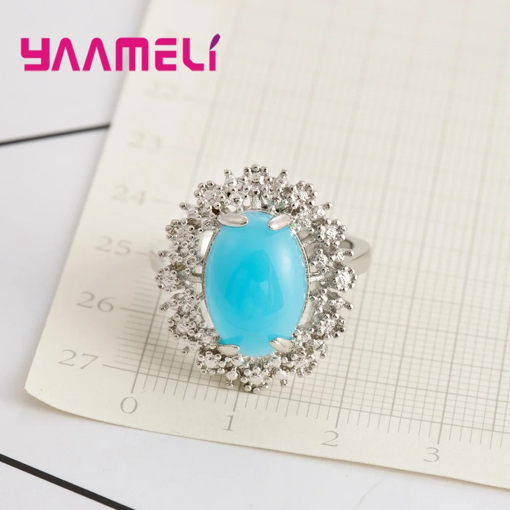 

Top Quality Romantic Blue Opal Stone Ring Pretty Wedding/Engagement Jewelry Top Quality 925 Sterling Silver Accessories