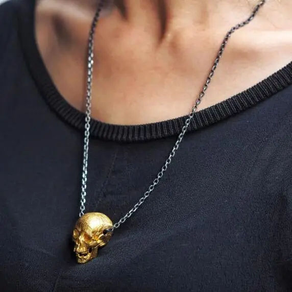 Unique High Quality Gold Color Disease Skull Pendant Necklace Punk Mens Biker Jewelry