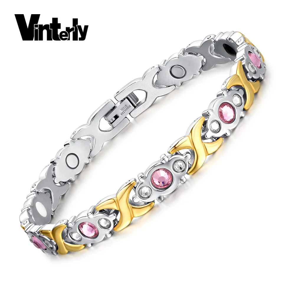 Женский браслет с розовыми кристаллами Vinterly из нержавеющей стали магнитной