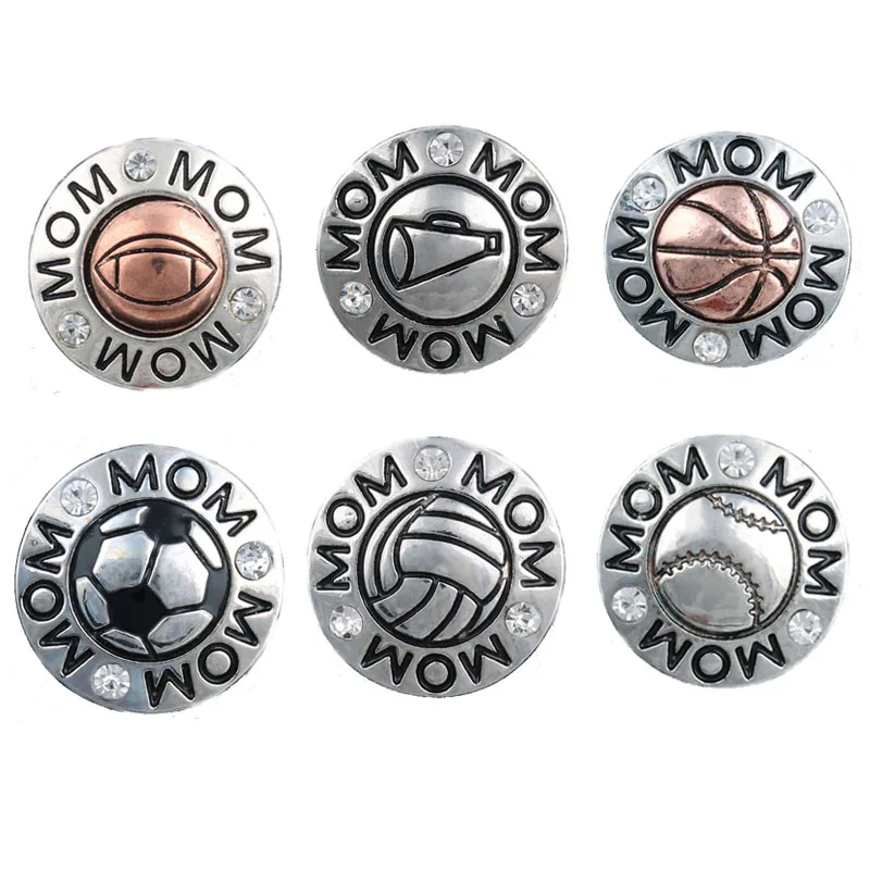 Смешанные стили футбол бейсбол мама Спорт металлические кнопки подходят 18 мм 20