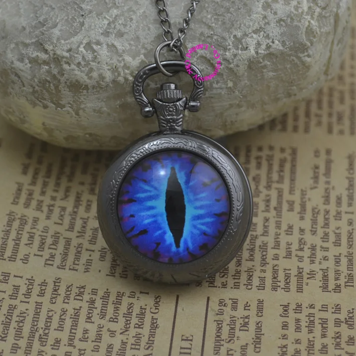 Модные красные синие зеленые карманные часы drgon глаз ожерелье Женские на цепочке