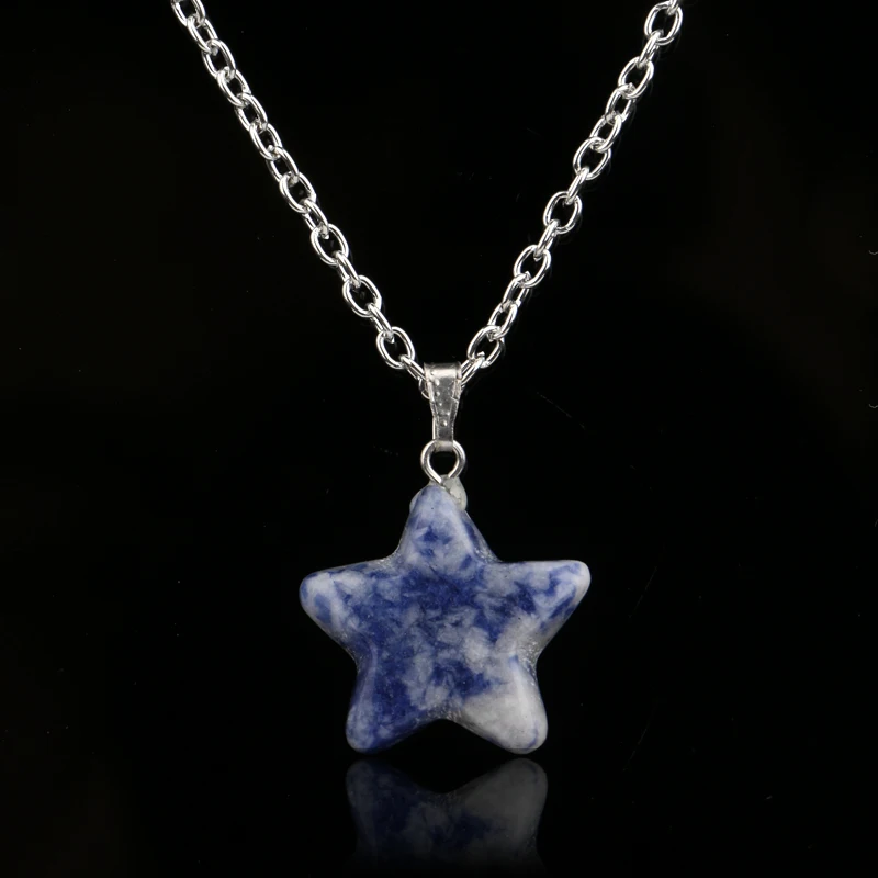 

24PC/Lot New Arrival White Blue Dots Star Pendant Necklace Nature Stone Women Family Friends Party Gifts Charm Jewelry Collar