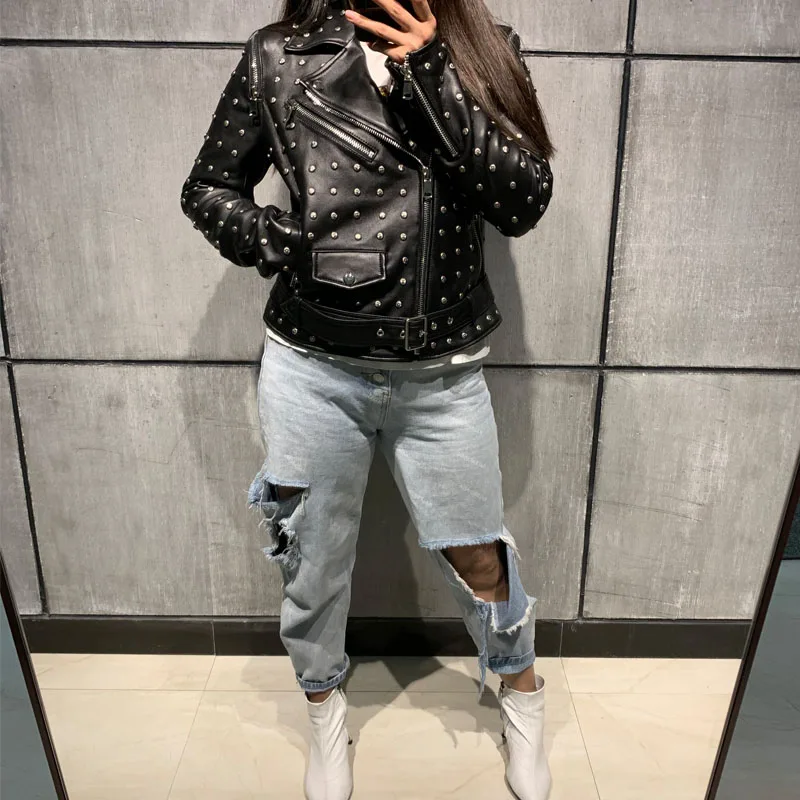 Женская кожаная куртка с заклепками|jacket rivet|jacket jacketjacket leather jacket |