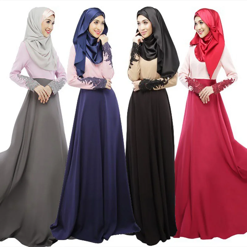 Мусульманское платье с длинным рукавом, длинное платье с подходящими цветами, кружевная мусульманская одежда, длинные юбки народности Хуэй...