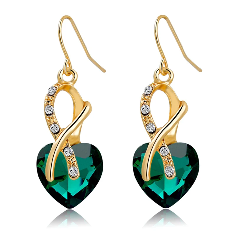 CHICVIE Gold Color Green Earrings With Stones for Women AAA Cubic Zirconia Crystal Heart Fashion Jewelry Pendientes | Украшения и