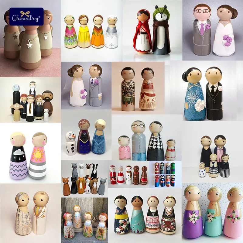 100pc Wooden Peg Dolls Family Wood Diy Crafts Natural Unfinished Wooden People DIY Baby Wooden Doll Teether Toys For Kids Gift