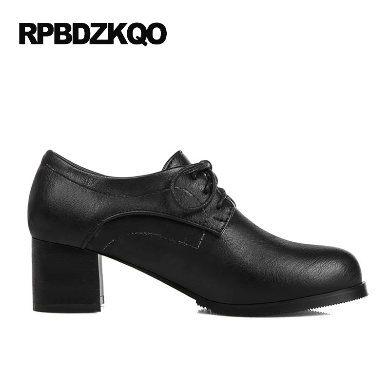 Женские туфли-лодочки на шнуровке черные туфли из ткани Оксфорд высоком каблуке