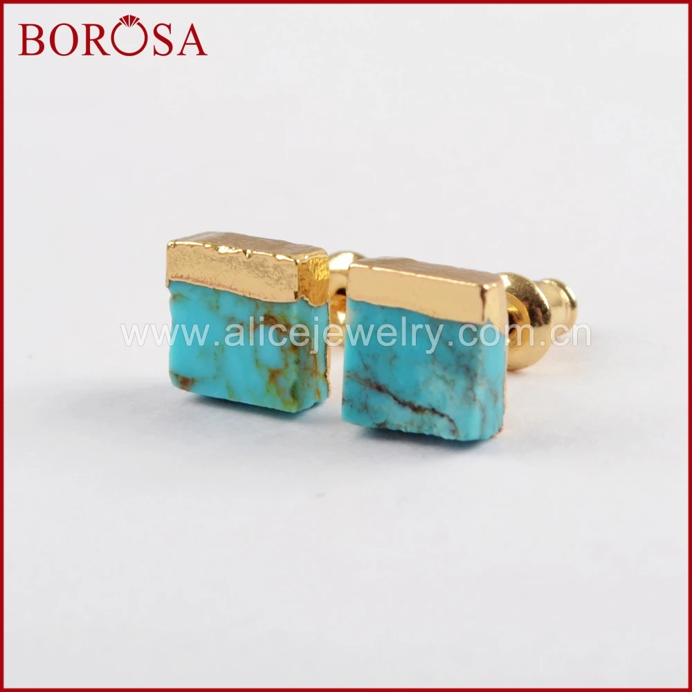 Серьги гвоздики BOROSA 5/10 пар натуральные украшения из синего камня серебристые
