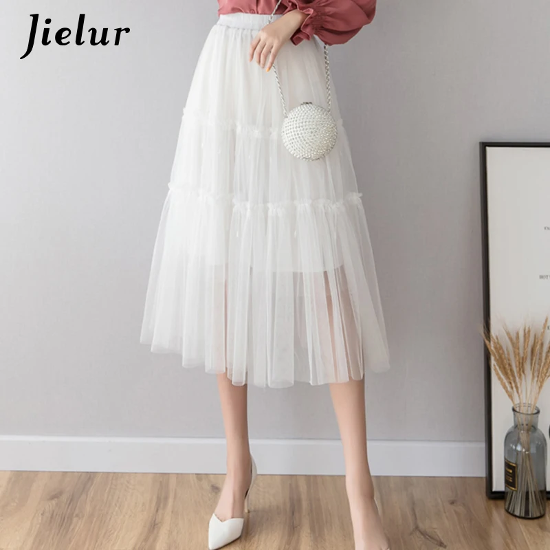 Jielur сетчатые летние тюлевые юбки однотонные женские плиссированные 2019 шикарные