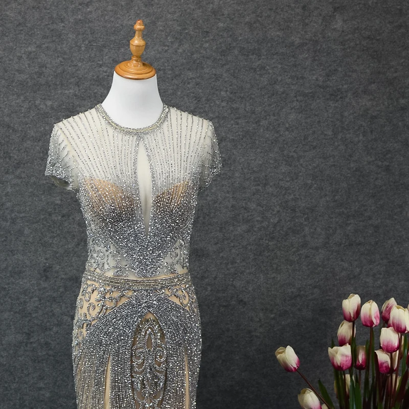 JANCEMBER vestido largo brillante fiesta прозрачные рукава-крылышки с бусинами и кристаллами