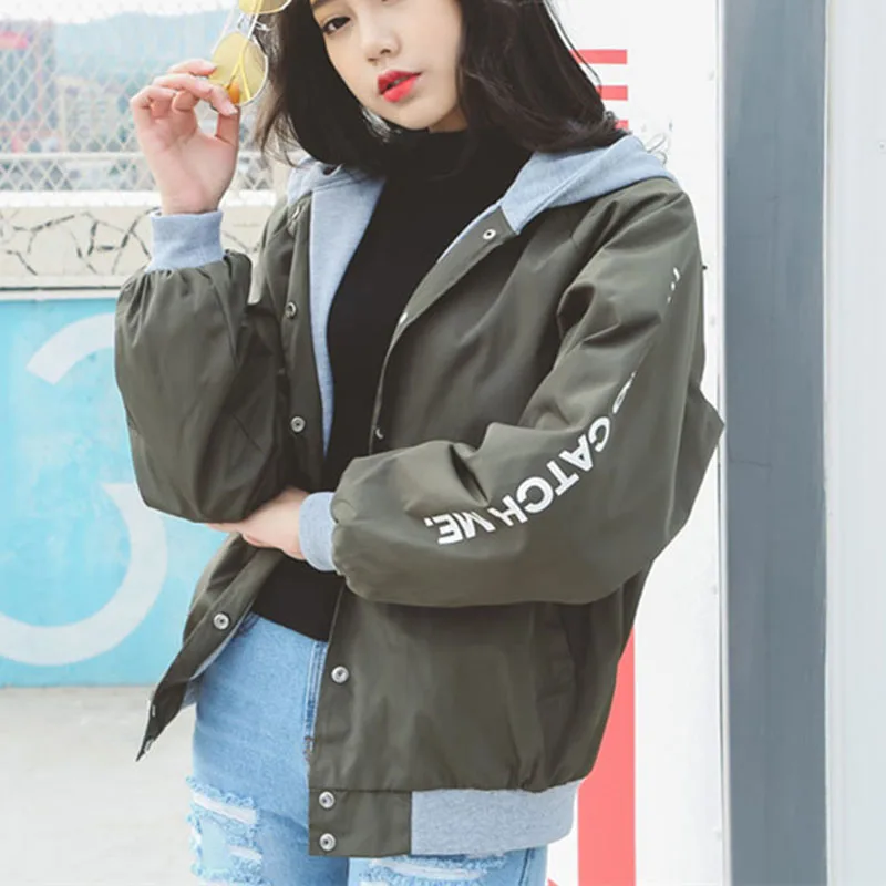 Куртка женская оверсайз в стиле Харадзюку пальто с капюшоном армейская куртка