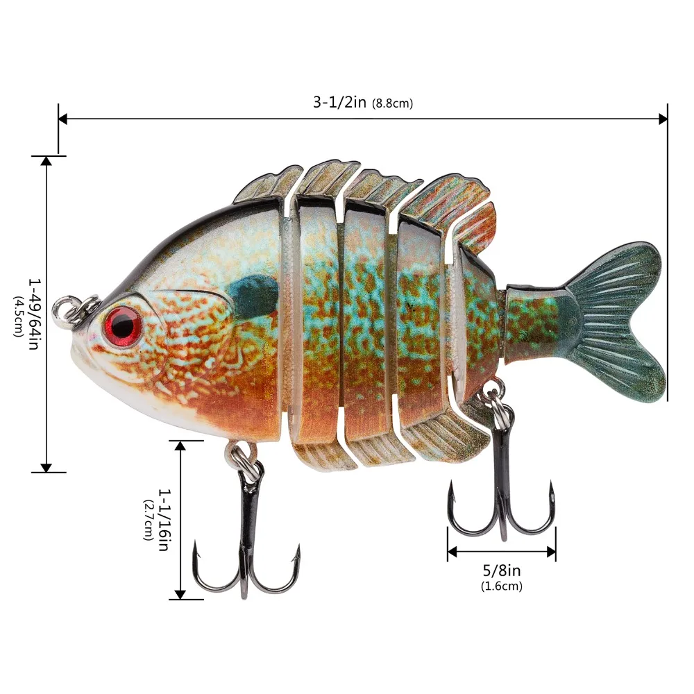 Bassdash SwimPanfish Multi Jointed Panfish Bluegill Swimbaits Topwater Hard Bass Fishing Crank Lure 24g/8.8cm 4 Colors|Наживки для