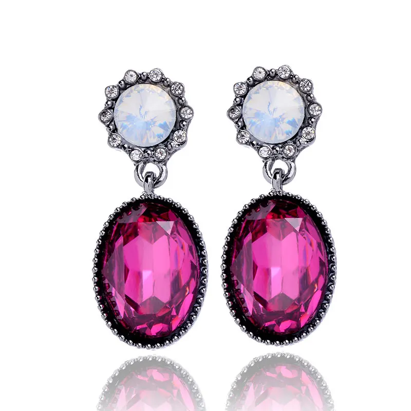 9 Colors Opal Stud Earrings Shinning Elegant Lovely Gun Black Water Drop Oval Gem for Women Earrings|earring card|earrings eyebrowgem fashion |