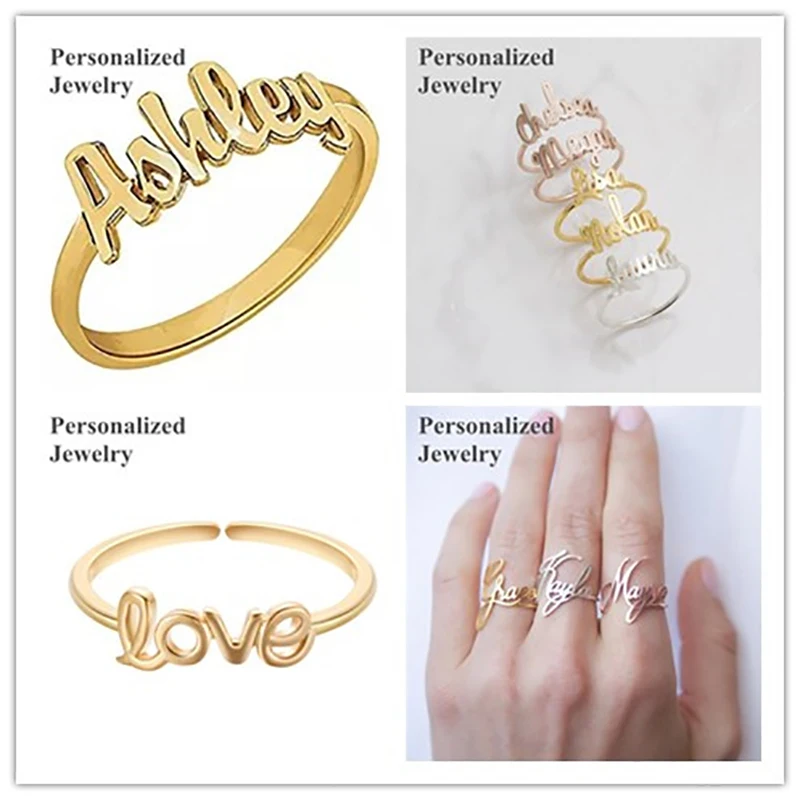 Любые персонализированные кольца на заказ с именем Любовь Дизайн монограмма