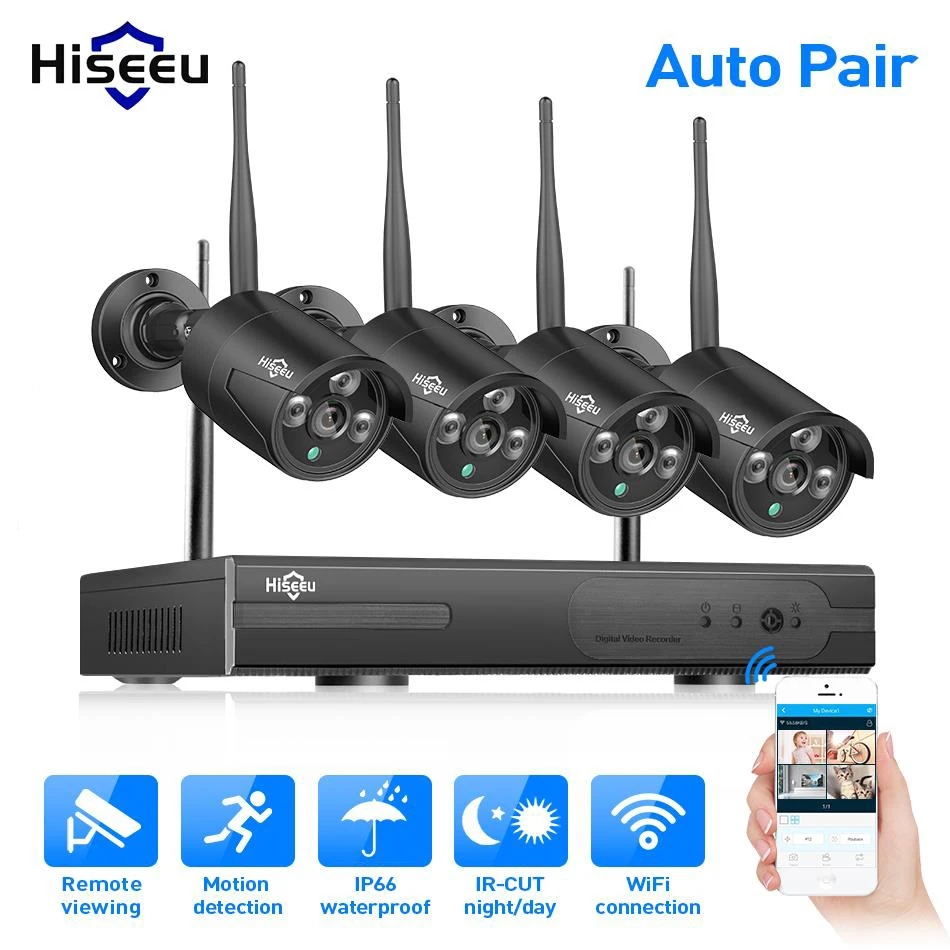 Hiseeu 1080P HD наружная система камер домашней безопасности 4CH CCTV видеонаблюдение