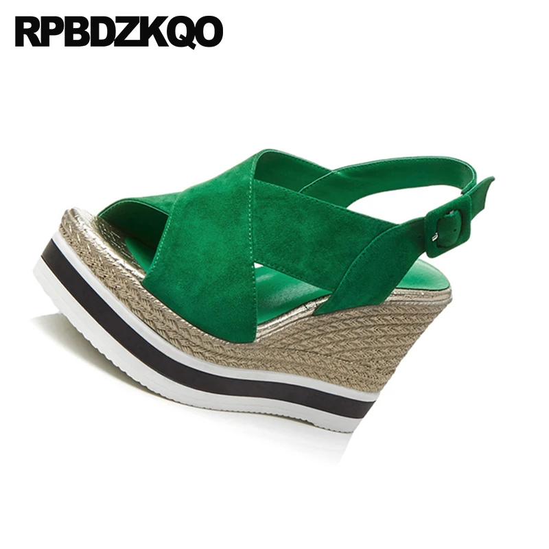 женщины веревка обувь 2018 роскошь Slingback зеленый насосы дизайнер ремень Настоящая