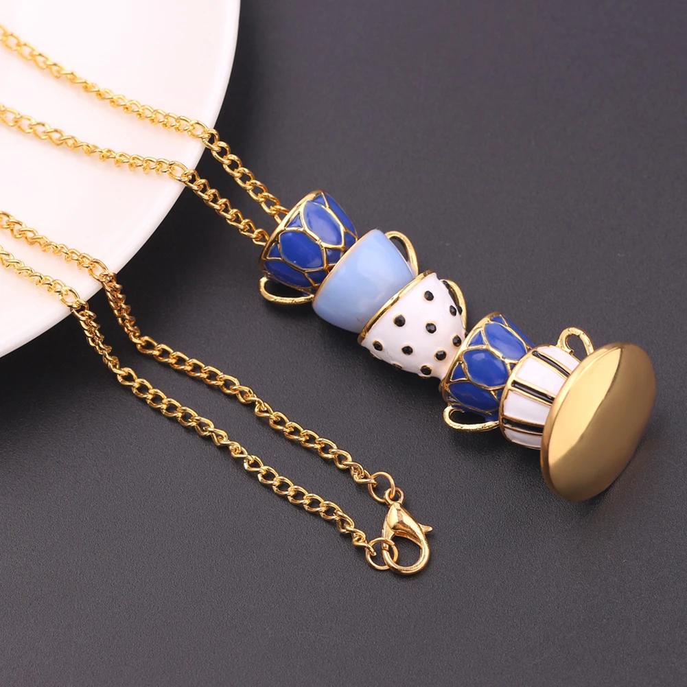 New Fashion Women Hand Painted Enamel Teacup Pendant Necklace Long Chain Jewelry | Украшения и аксессуары