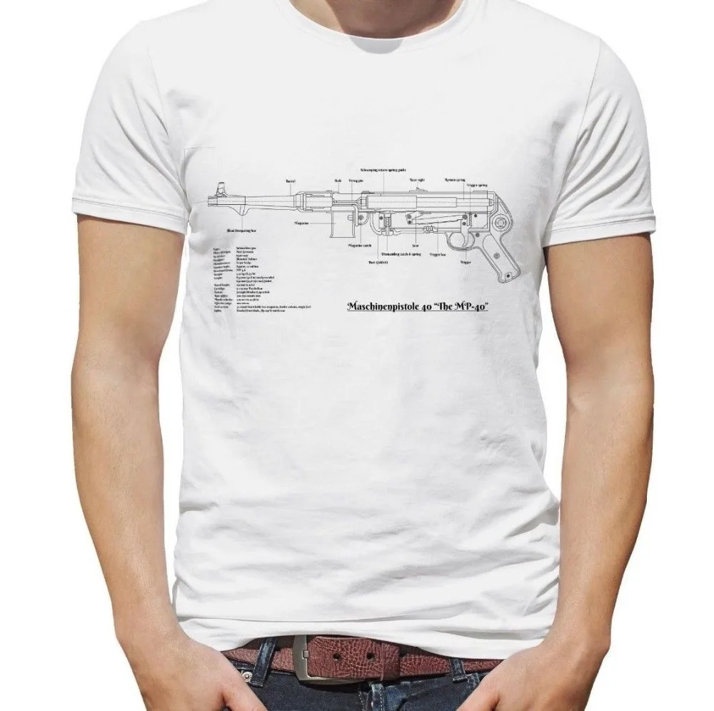 

Ww2 German Mp-40 Mp40 Blueprint Men T-Shirt - Wwii German Submachine Gun Newest O-Neck Cotton Comfortable T-Shirt Homme Tee