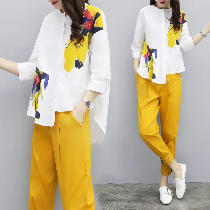 Женский Повседневный костюм Conjunto большого размера из 2 предметов с цветочным