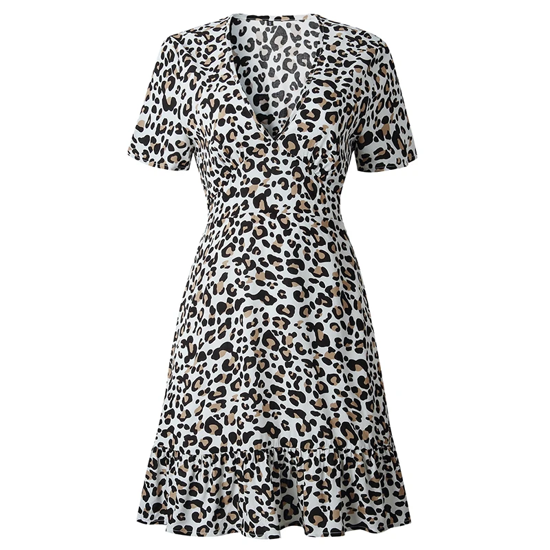 

Women Summer Sexy Leopard V-Neck A-Line Shirt Dress For Women Female Bodycon Short Dresses Vestidos New Clothing