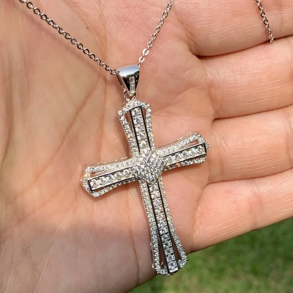 

Choucong Brand New Unique Luxury Jewelry Cross Pendant 925 Sterling Silver Pave White Clear 5A Cubic Zirconia CZ Women Necklace