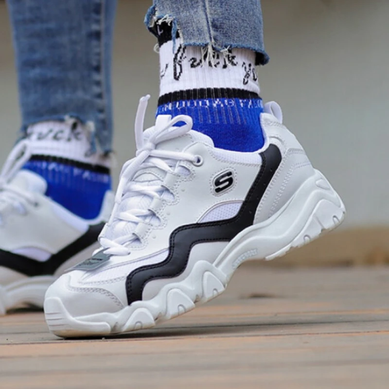 Женские легкие кроссовки Skechers 2019 de lites удобсветильник на толстой подошве дышащие