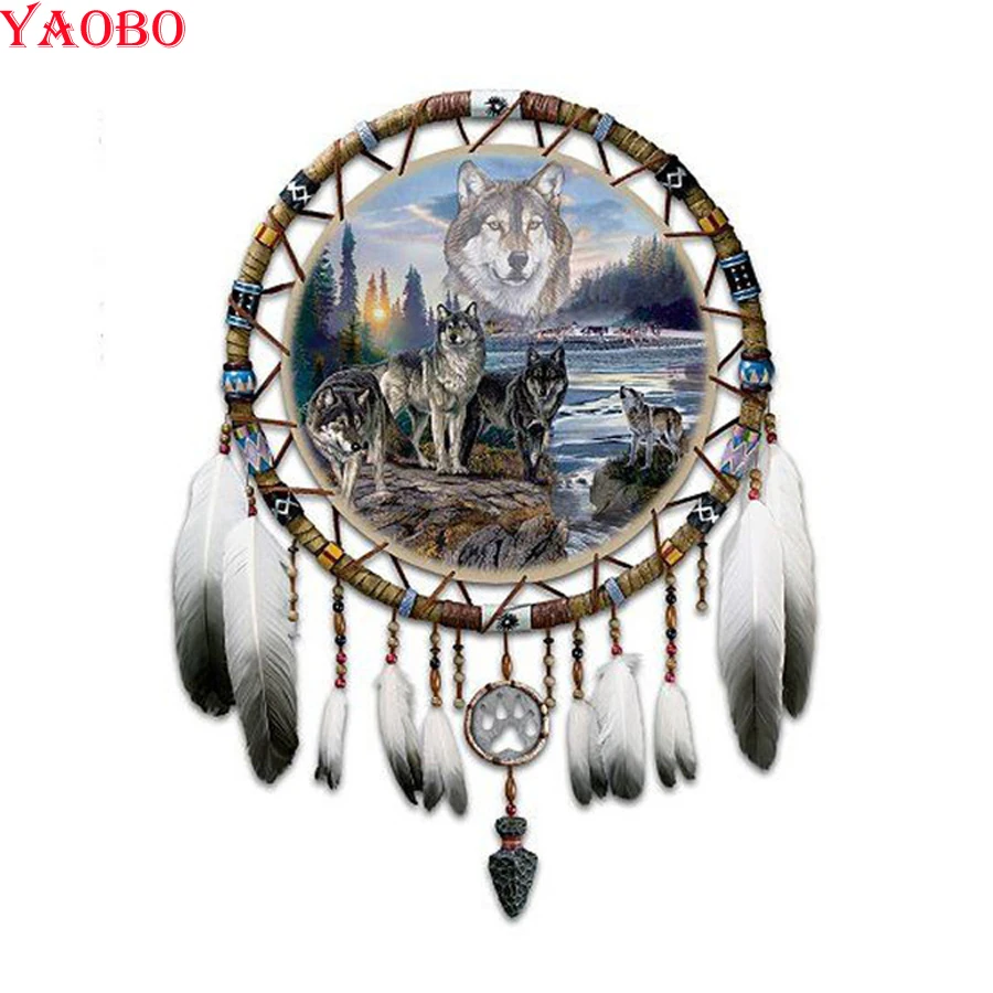 Full square Diamond Painting wolf dream catchers Cross Stitch 5D DIY Needleworks Resin Diamond Embroidery Mosaic Handicraft Gift