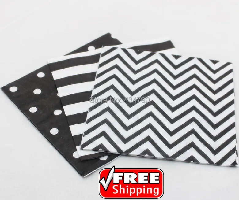 

60pcs Black Mixed 3 Designs Striped Polka Dot Chevron Paper Napkins,Party Supplies,Decorations,Tableware for Halloween Party