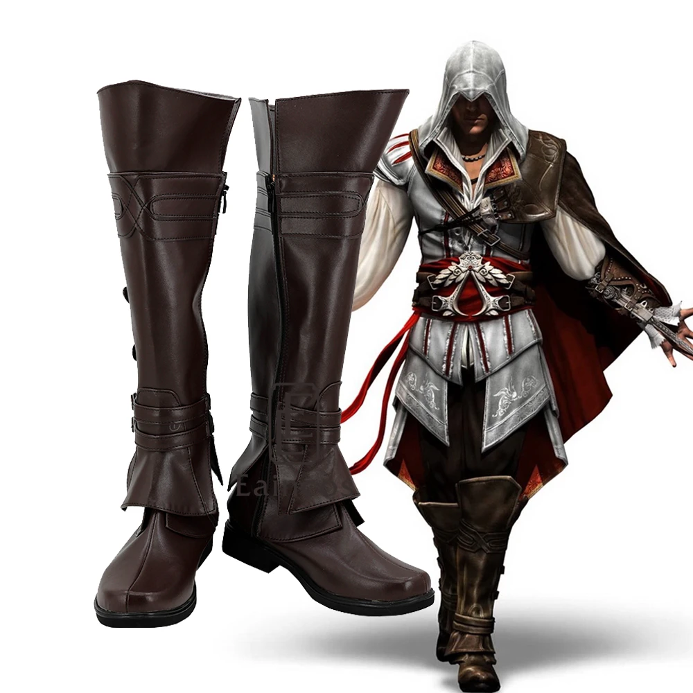 Игра Ezio Auditore Обувь для костюмированной вечеринки Коричневые сапоги на