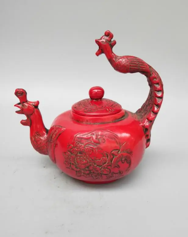 

Китайская Коллекционная имитация смолы чистый ручной резной Феникс ручка чайник ремесла статуя