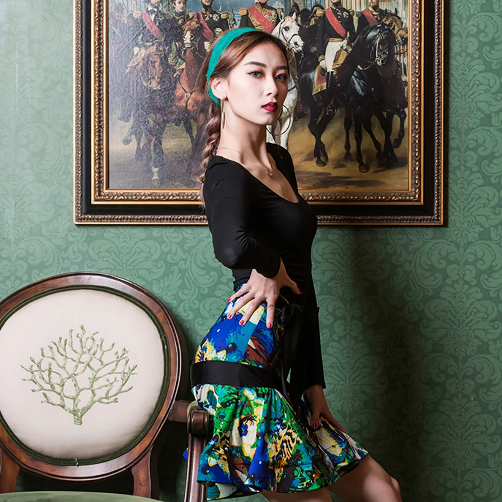 Оригинальные топы для латинских танцев женщин черные красные прочные футболка