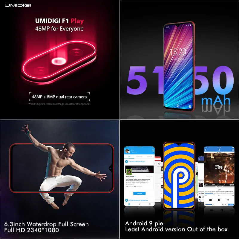 UMIDIGI F1 Play Android 9 0 6 ГБ ОЗУ 64 Гб ПЗУ 48мп + 8МП 16Мп камеры 5150 мАч 3 &quotFHD Helio P60 глобальная