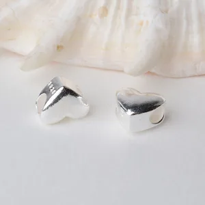 Бисер в форме сердца из стерлингового серебра 925 пробы, Разделитель с отверстием 2,4 мм, детали для ювелирных изделий своими руками