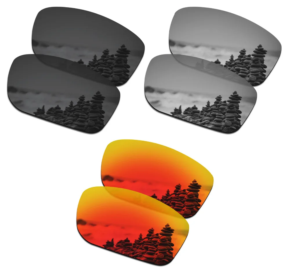 

SmartVLT 3 Pairs Polarized Sunglasses Replacement Lenses for Oakley Mainlink Stealth Black and Silver Titanium and Fire Red