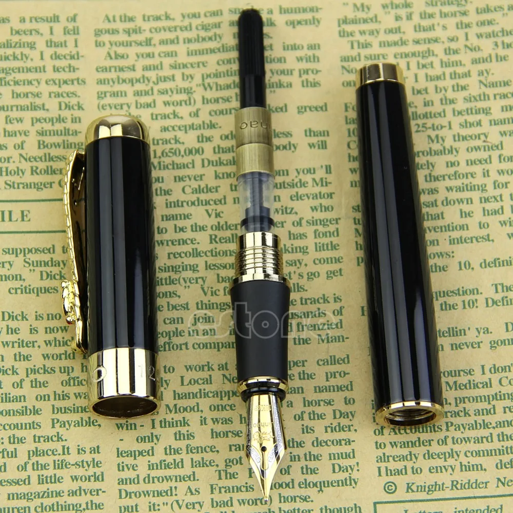 JINHAO 1200 18KGP перьевая ручка со средним пером дракона черная W15 | Канцтовары для офиса