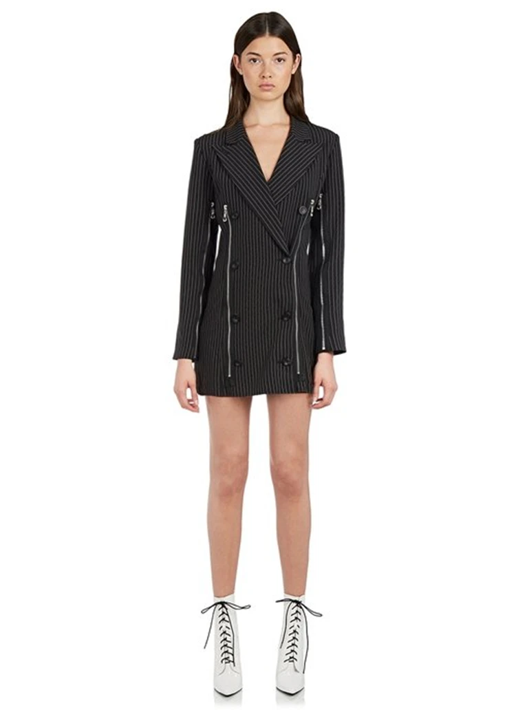 Женский костюм в полоску двубортное платье на молнии с коротким рукавом|Женские