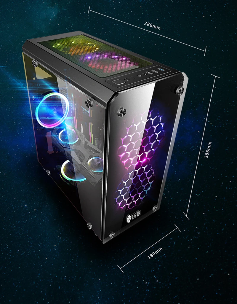 386x180x386 мм мини ATX игровой компьютер PC корпус материнская рама полнобоковое прозрачное закаленное стекло RGB водяное охлаждение шасси