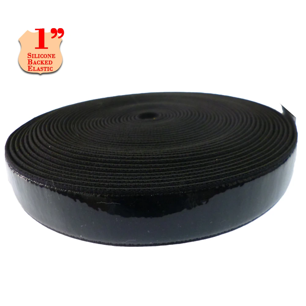 Эластичный ремешок с силиконовым захватом 1 дюйм тесьма цвет черный для платьев