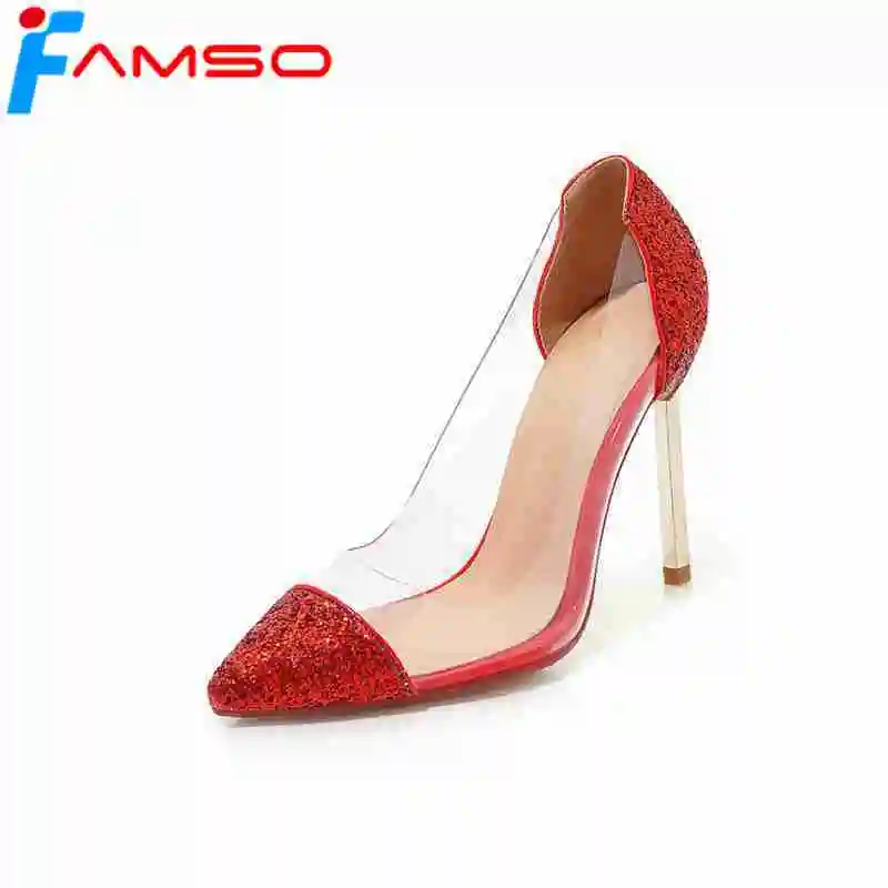 FAMSO/Size34-43 2019 г. Новые весенне-осенние туфли на высоком каблуке красные черные
