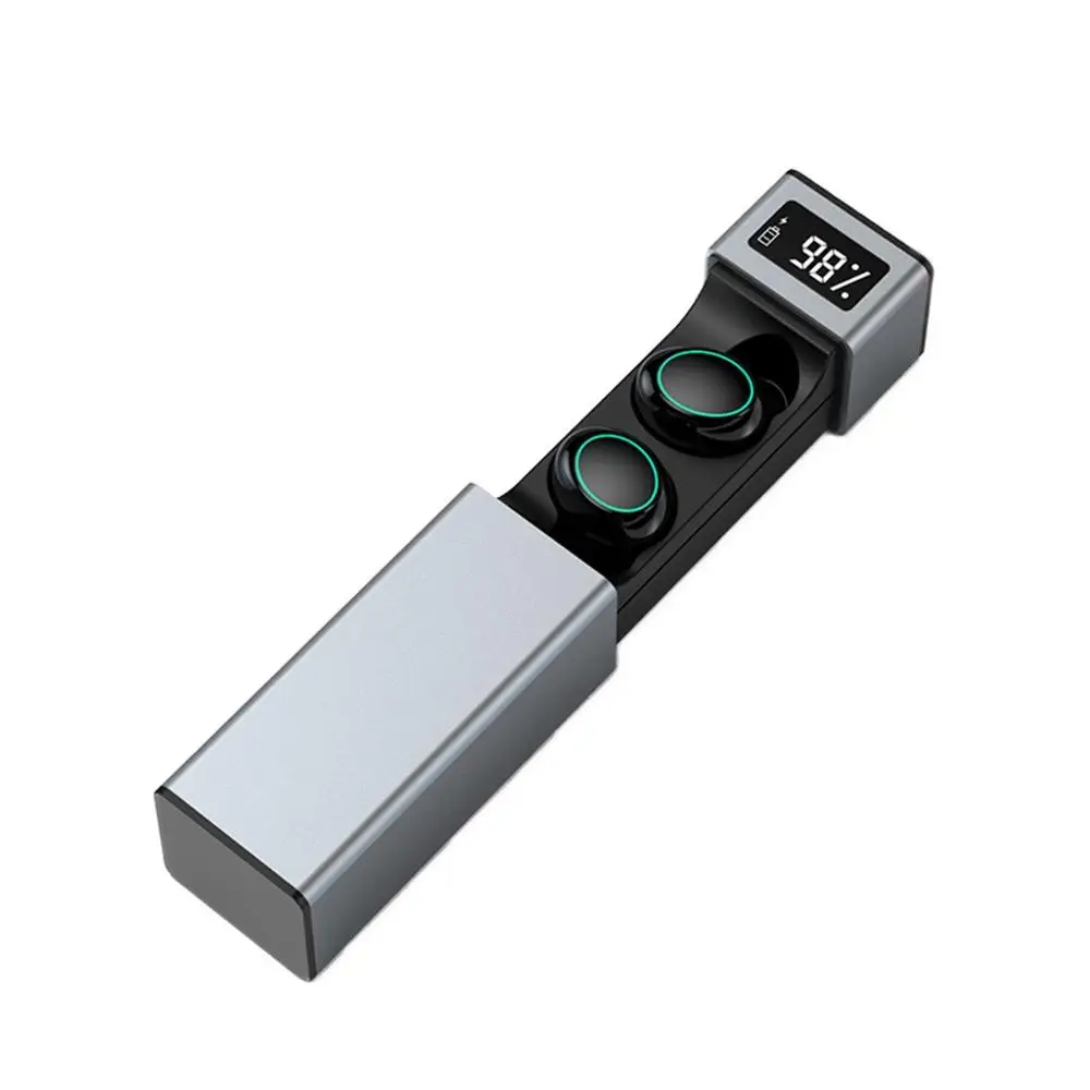 Серый ALWUP беспроводные Bluetooth наушники, стерео наушники IPX7, водонепроницаемые Bluetooth наушники с микрофоном, светодиодный дисплей, зарядная коробка 5,0 - Цвет: Серый