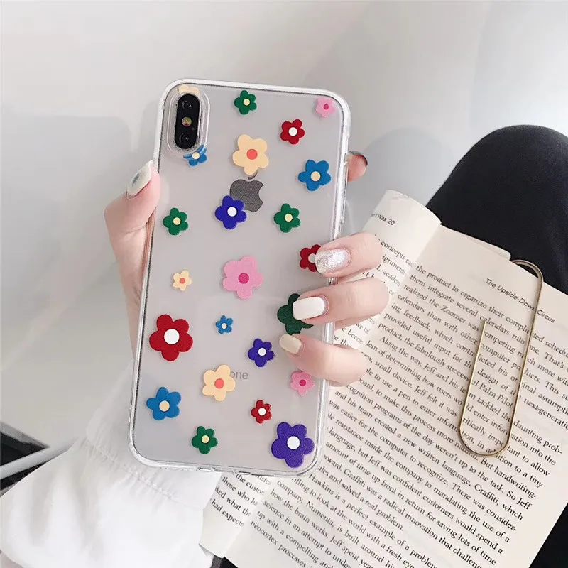 DISCASE Fresh Colored Flowers Phone Case For iphone 8 7 6 6s plus XS MAX XR X Transparent TPU Soft Shell Back Cover | Мобильные