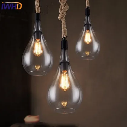 Фото IWHD ретро стеклянный подвесной светильник Эдисона стиль лофт промышленный