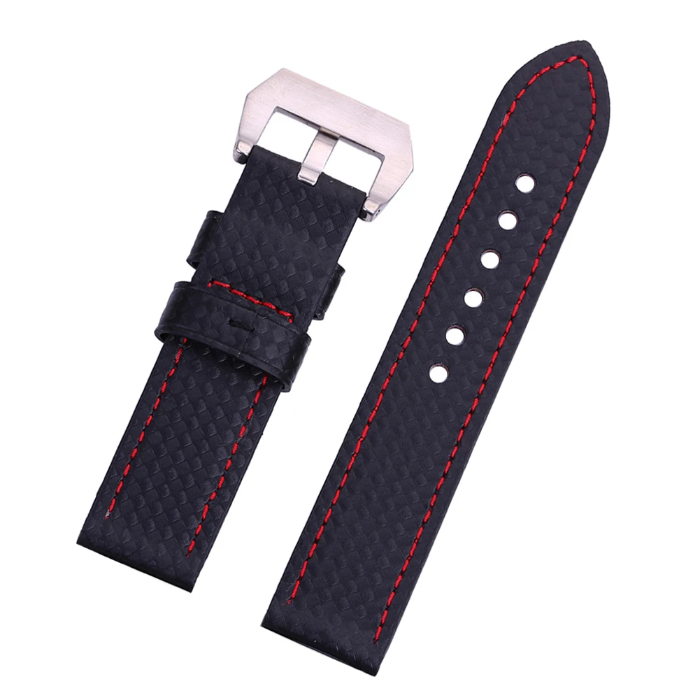 EACHE Carbon Fiber Watch Strap Replacement Band 22MM 24MM Black with White and Red stitching | Наручные часы