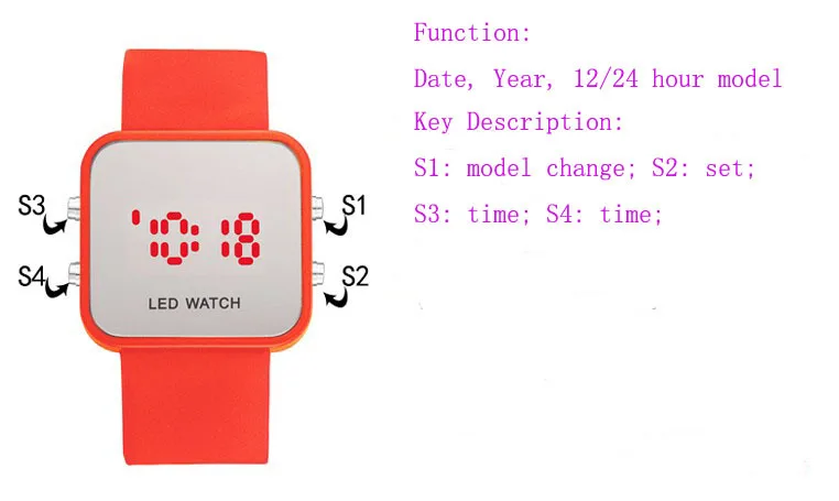 New LED Mirror watches fashion Square dial silicon sport digital Wristwatches women men free shipping |