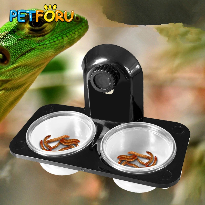 PETFORU кормушка для рептилий, одиночная двойная миска для кормления, пищевая вода, насекомые, паук, размножающийся бак, дозатор, подающий винт, присоска